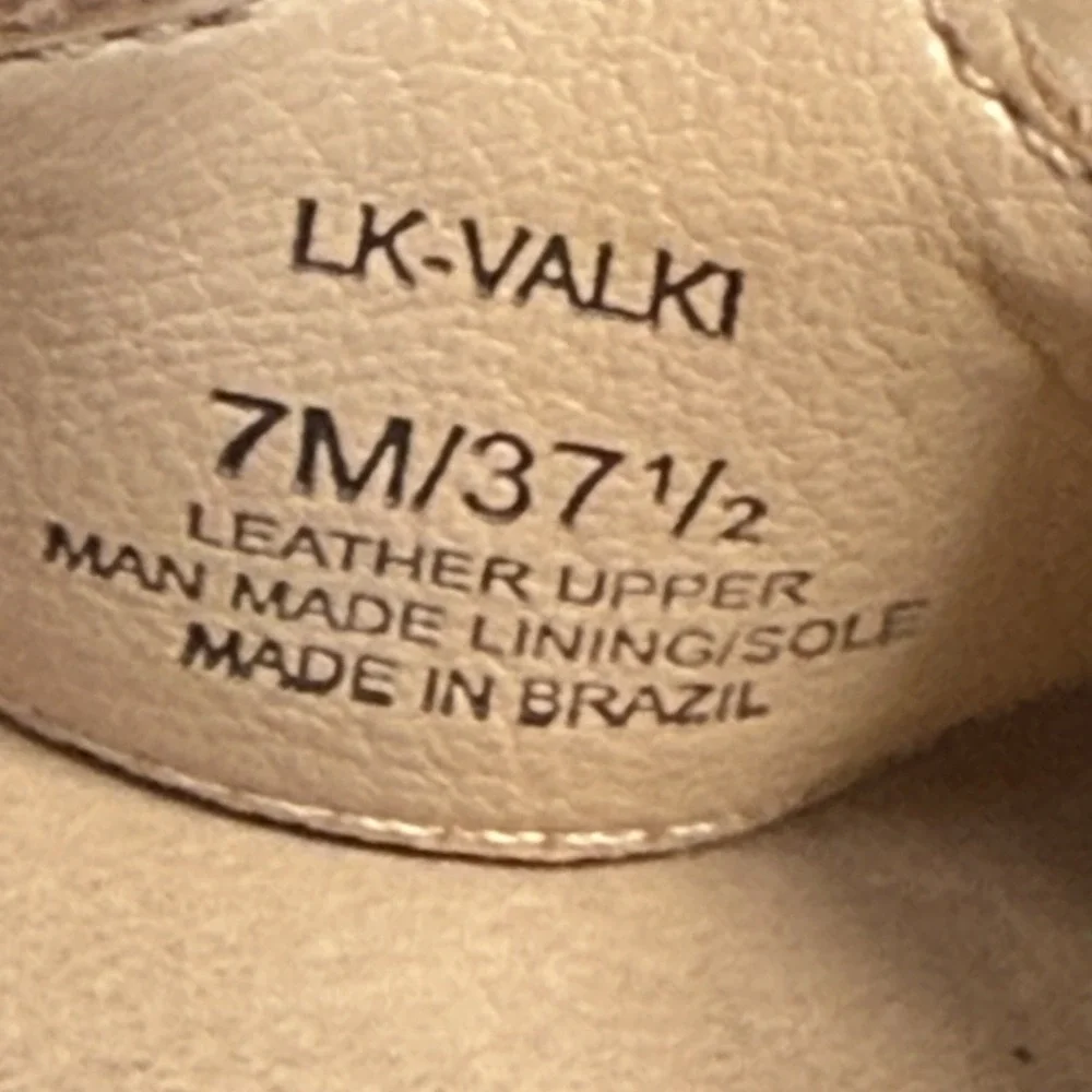 Lucky Brand Valki Sandals Womens‎ Sz 7M Beige Leather T-Strap Espadrille Wedge